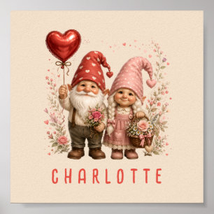 Poster Gnomos do Dia dos Namorados Florais Personalizados