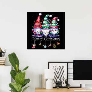 Poster Gnomos Fofos Luz de Natal Alegre Família Gnomo