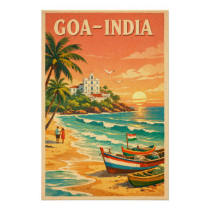 Pôster Goa, Índia, em uma clássica viagem retrô