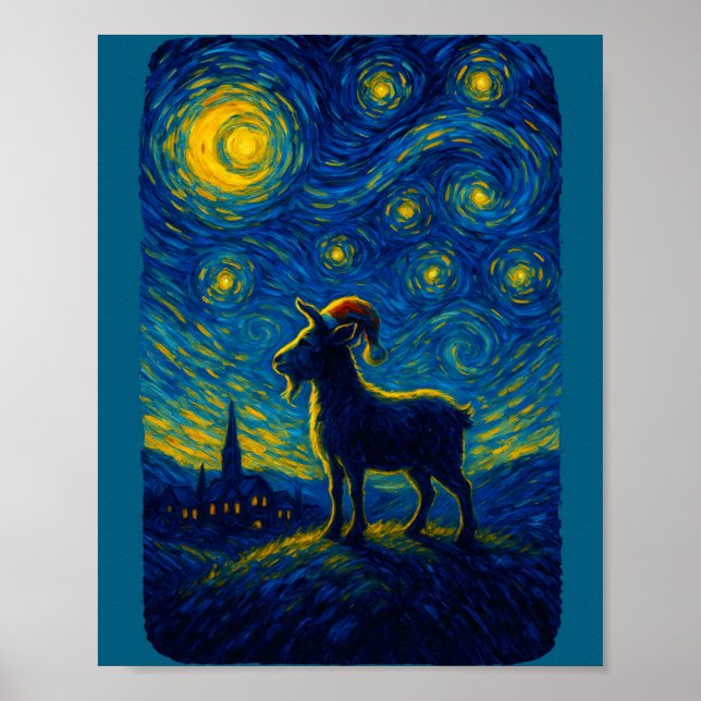 Poster Goat Lover Santa Hat Christmas Starry Cute Night V (Frente)