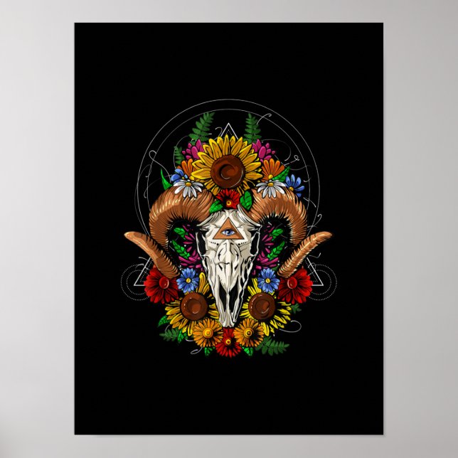 Poster Goat Skull Psychedelic Sunflower (Frente)