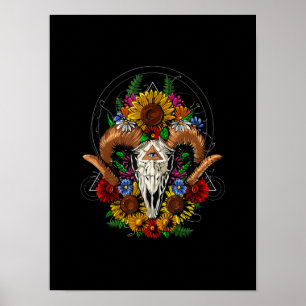 Poster Goat Skull Psychedelic Sunflower