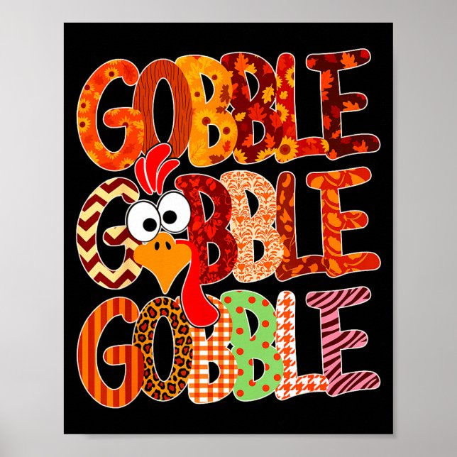 Poster Gobble Gobble Funny Turkey Thanksgiving Women Girl (Frente)