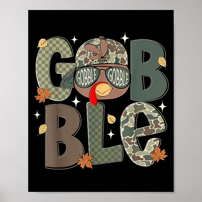 Poster Gobble Turkey Camo Hat Thanksgiving Boys Youth Kid (Frente)