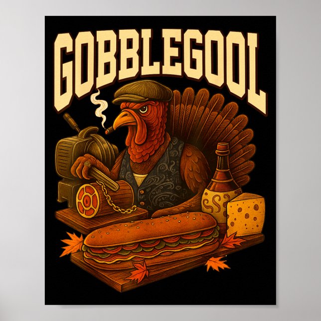Poster Gobbol Turkey Gobble Gool Thanksgiving Retro  (Frente)