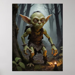 Poster Goblin Mischievous Escondido em Floresta Assombrad