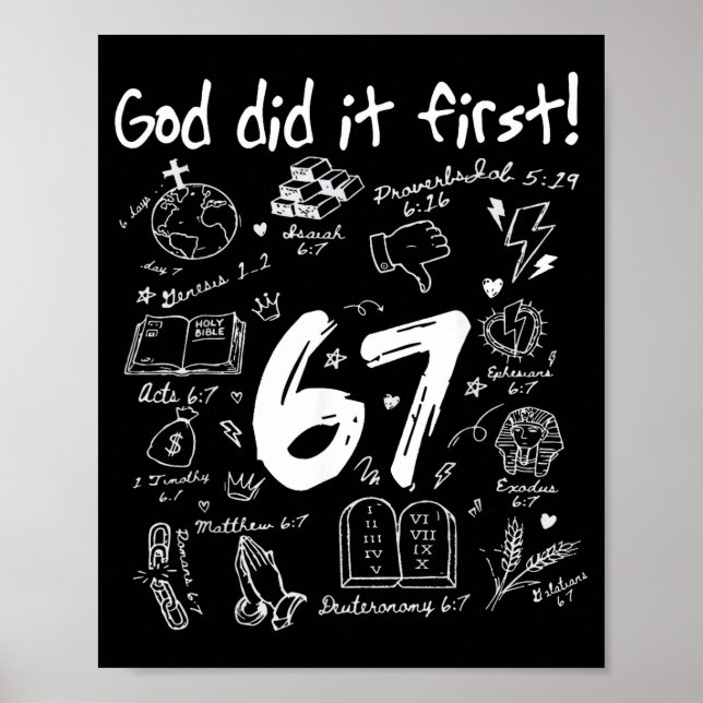 Poster God Did It First Funny Christian 6 7 Six Seven  (Frente)