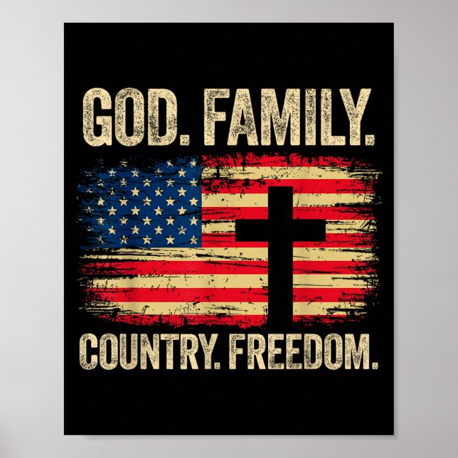 Poster God Family Country Dom Usa Flag Cross  (Frente)