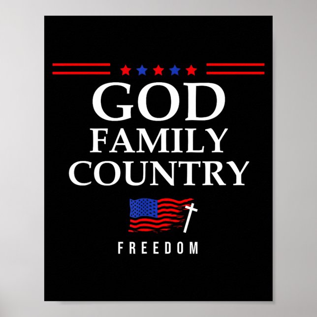 Poster God Family Country Us Flag Christian Saying Dom Je (Frente)