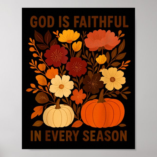 Poster God Is Faithful In Every Season, Floral Fall Autum (Frente)