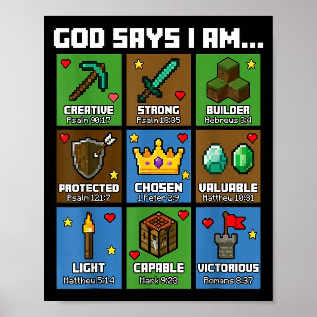 Poster God Says I Am Bible Verses Xel Art Christian Gamer (Frente)