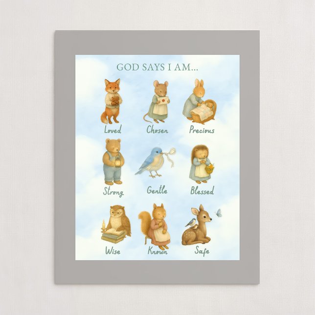 Poster God Says I Am – Scripture Declaration Nursery Wal (Criador carregado)