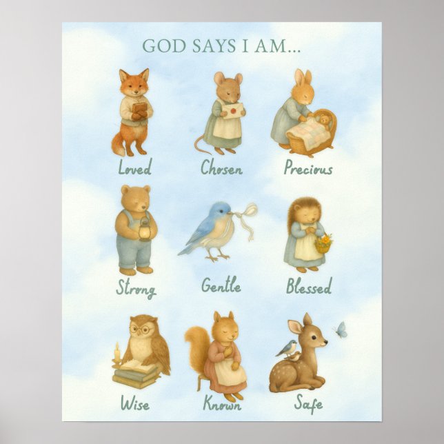 Poster God Says I Am – Scripture Declaration Nursery Wal  (Frente)