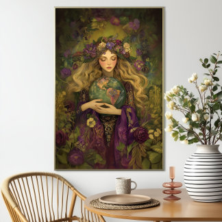 Poster Goddess Gaia Purple Green Floral Earth Mother Art