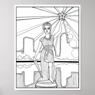 Poster Goddess of Liberty Statue Austin Coloring Page Art
