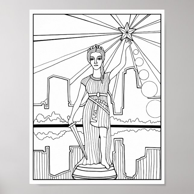Poster Goddess of Liberty Statue Austin Coloring Page Art (Frente)