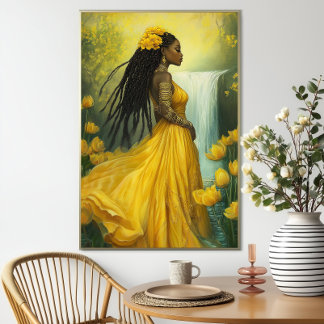 Poster Goddess Oshun: Yellow Floral Waterfall Orisha