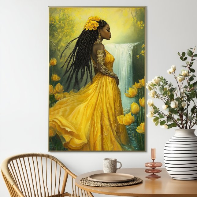 Poster Goddess Oshun: Yellow Floral Waterfall Orisha (Criador carregado)