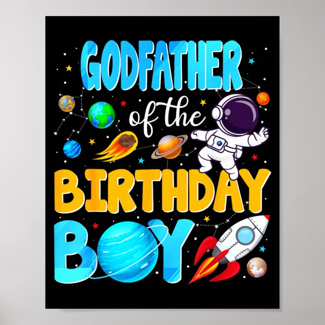 Poster Godfather Of The Birthday Boy Space Astronaut 1st  (Frente)