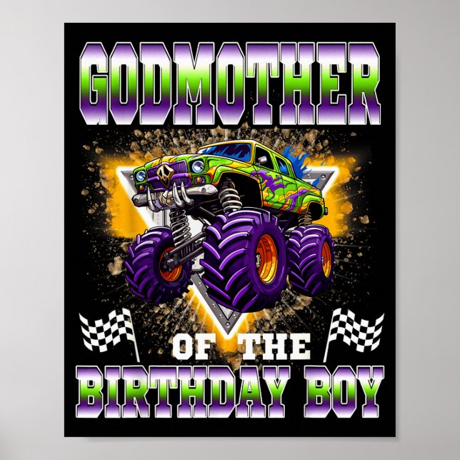 Poster Godmother Of The Birthday Boy Monster Truck Birthd (Frente)