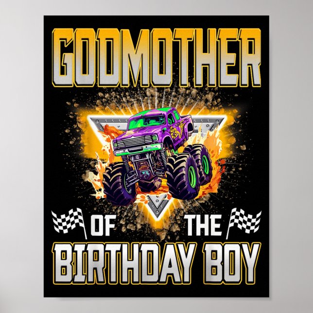 Poster Godmother Of The Birthday Boy Monster Truck Birthd (Frente)