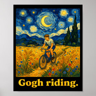 Poster Gogh Andando Bicicleta Engraçada Noite Céu Artista
