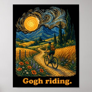 Poster Gogh Andando Bicicleta Engraçada Noite Céu Artista