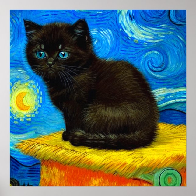 Poster Gogh Style Starry Night Cat (Frente)