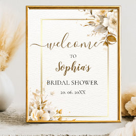Poster Gold and Beige Watercolor Flowers Bridal Shower