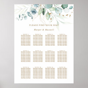 Poster Gold and Green Botanical Wedding Seating Chart