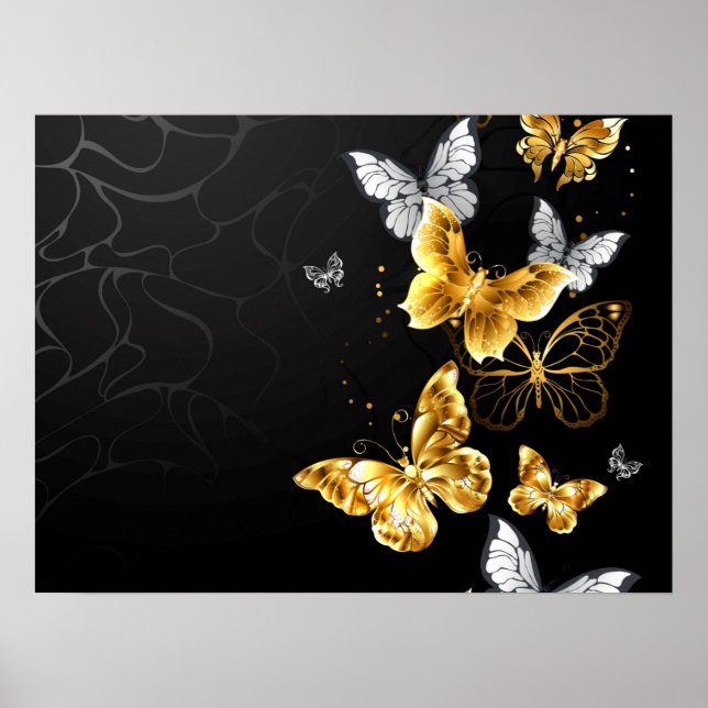 Poster Gold and white butterflies (Frente)