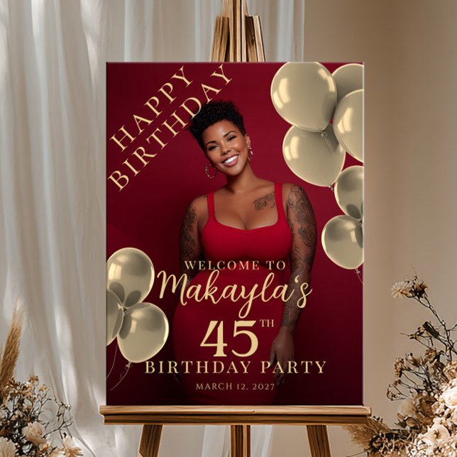 Poster Gold balloons photo birthday welcome (Criador carregado)