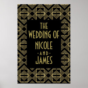 Poster Gold & Black Art Deco Bold Retro Glam Wedding Sign