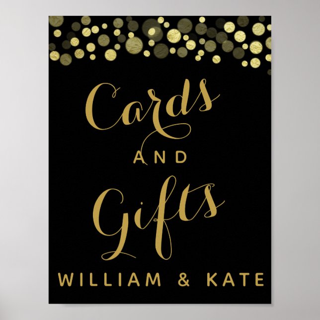 Poster Gold & Black cards and gifts party or wedding sign (Frente)