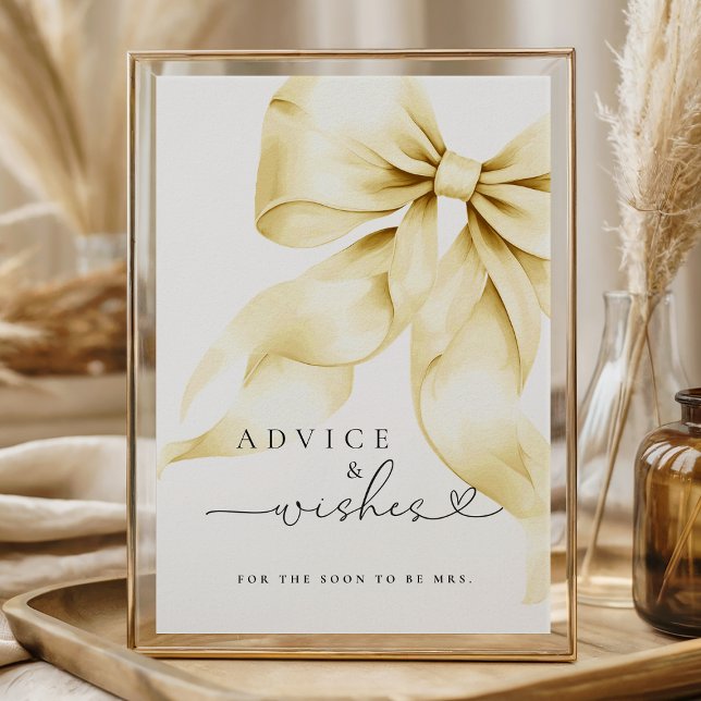 Poster Gold Bow Bridal Shower Advice & Wishes Table Sign (Criador carregado)