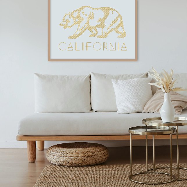 Poster Gold California Grizzly Bear Typography Art Print (Criador carregado)