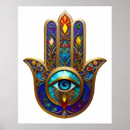 Poster Gold Colorful Hamsa Turquoise Sapphire Third Eye 
