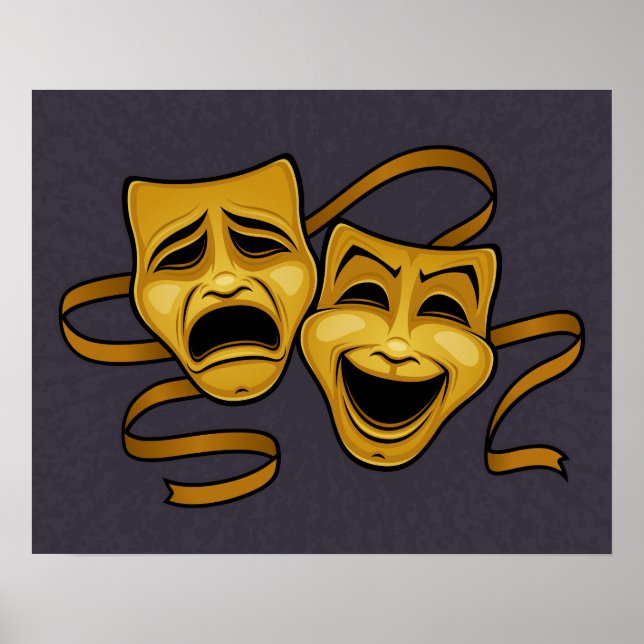 Poster Gold Comedy And Tragedy Theater Masks (Frente)