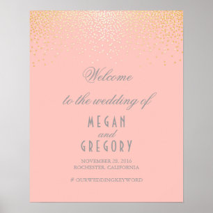 Poster Gold Confetti Particles Blush Wedding Welcome Sign