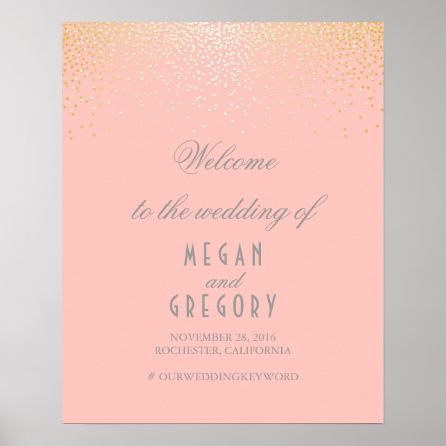 Poster Gold Confetti Particles Blush Wedding Welcome Sign (Frente)
