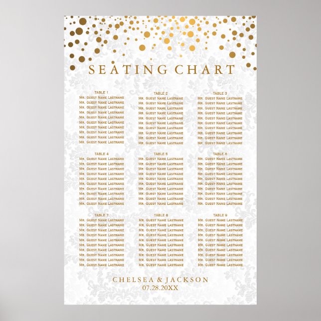 Pôster Gold Dots on Texture Damask - 9 Seating Chart (Frente)