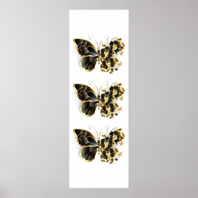 Poster Gold Flower Butterfly with Black Orchid (Frente)