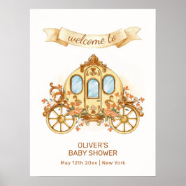 Poster Gold Flower Prince Carriage Baby Shower Welcome