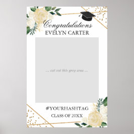 Pôster Gold Green Floral Graduation Party Photo Prop