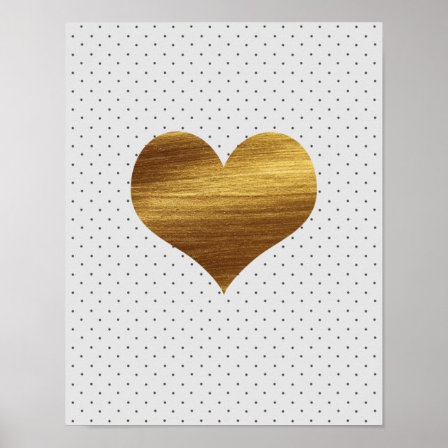 Pôster Gold Heart With Black and White Polka Dots Print (Frente)
