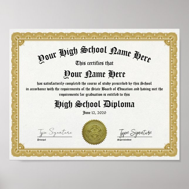 Poster Gold High School Diploma, General Equivalency  (Frente)