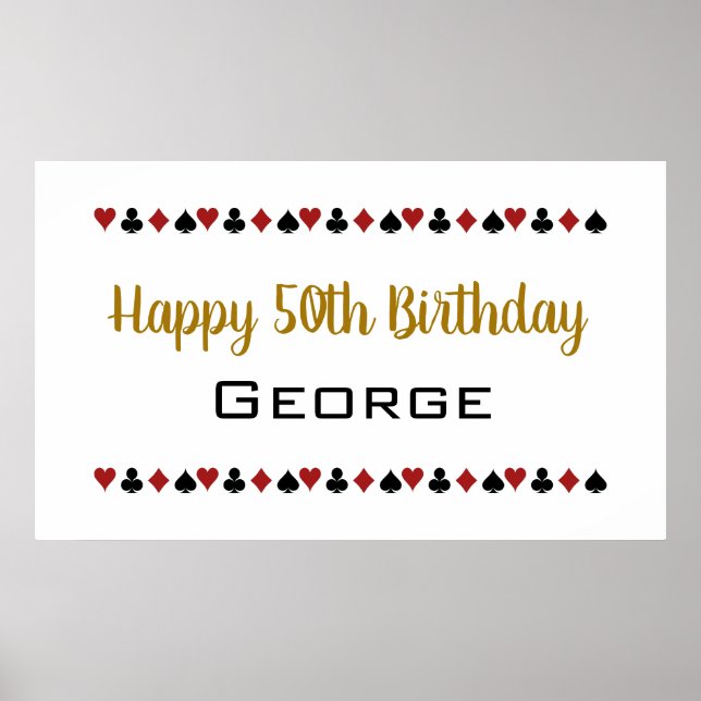 Poster Gold Las Vegas Style Casino Card Suits Birthday (Frente)