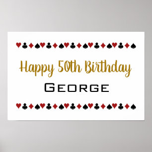 Poster Gold Las Vegas Style Casino Card Suits Birthday