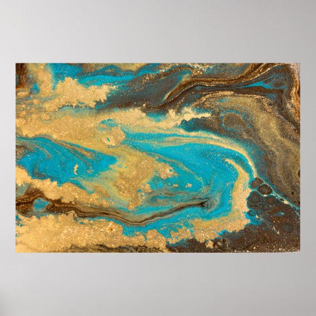 Poster Gold marbling texture design. Blue and golden marb (Frente)