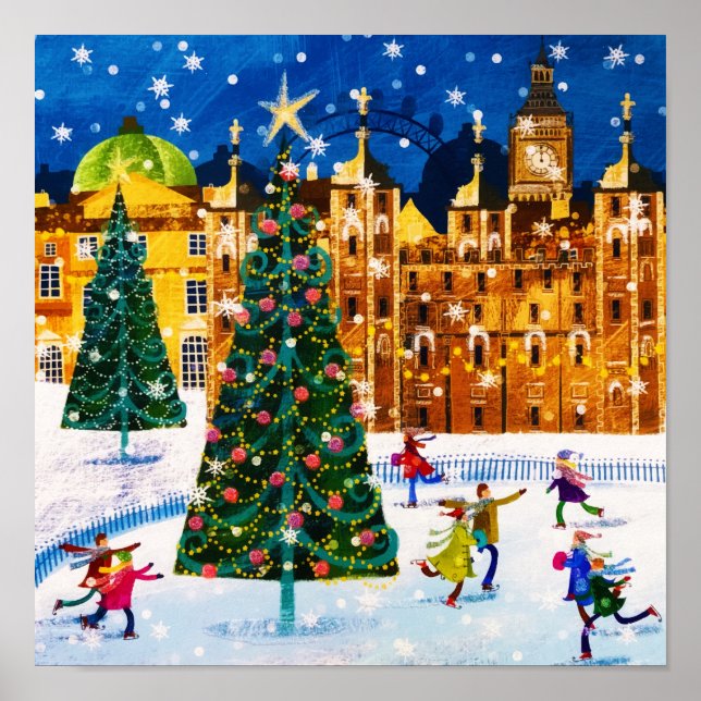 Poster Gold Pink Christmas Winter Ice Skating  (Frente)